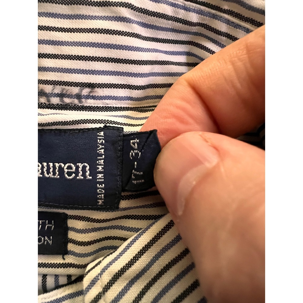 Ralph Lauren Yarmouth Mens 17 34 Pinstripe Button Down Shirt Navy Blue White - Picture 4 of 7